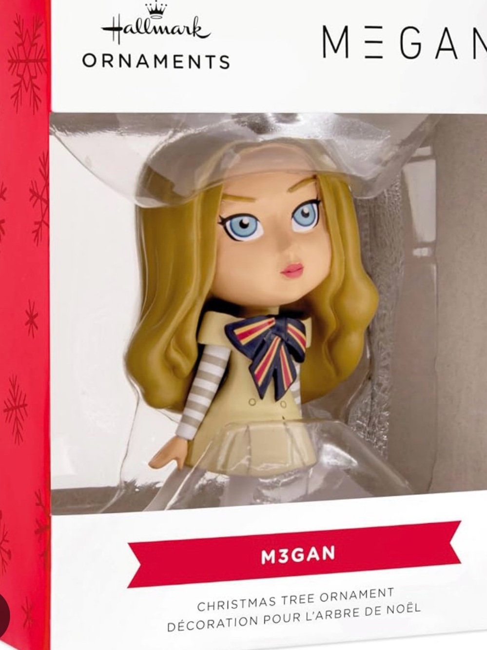 Hallmark M3GAN Blonde Ornament with Blue Eyes and Yellow Outfit